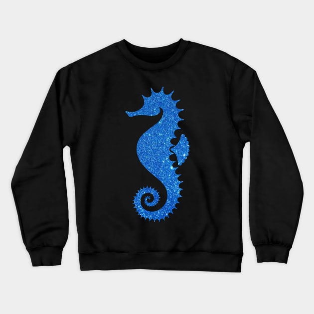 Bright Blue Faux Glitter Seahorse Crewneck Sweatshirt by Felicity-K